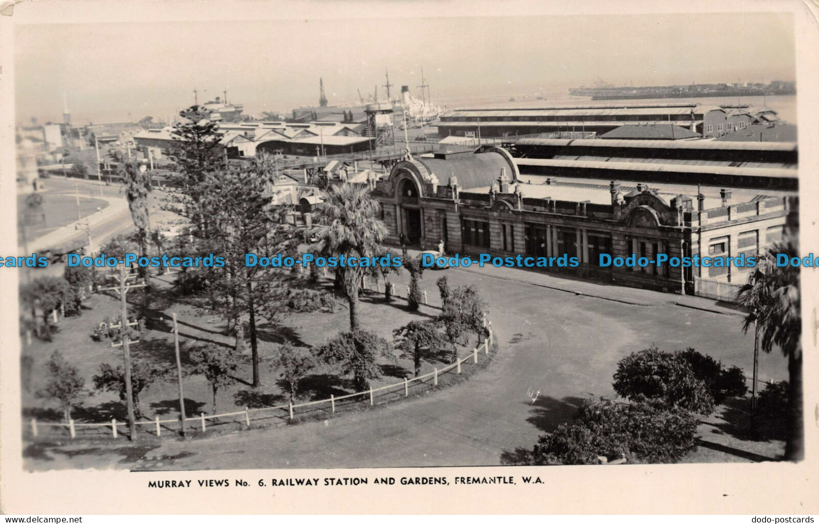 R133840 Railway Station and Gardens Fremantle. W. A. Murray Views. No 6. RP. 192