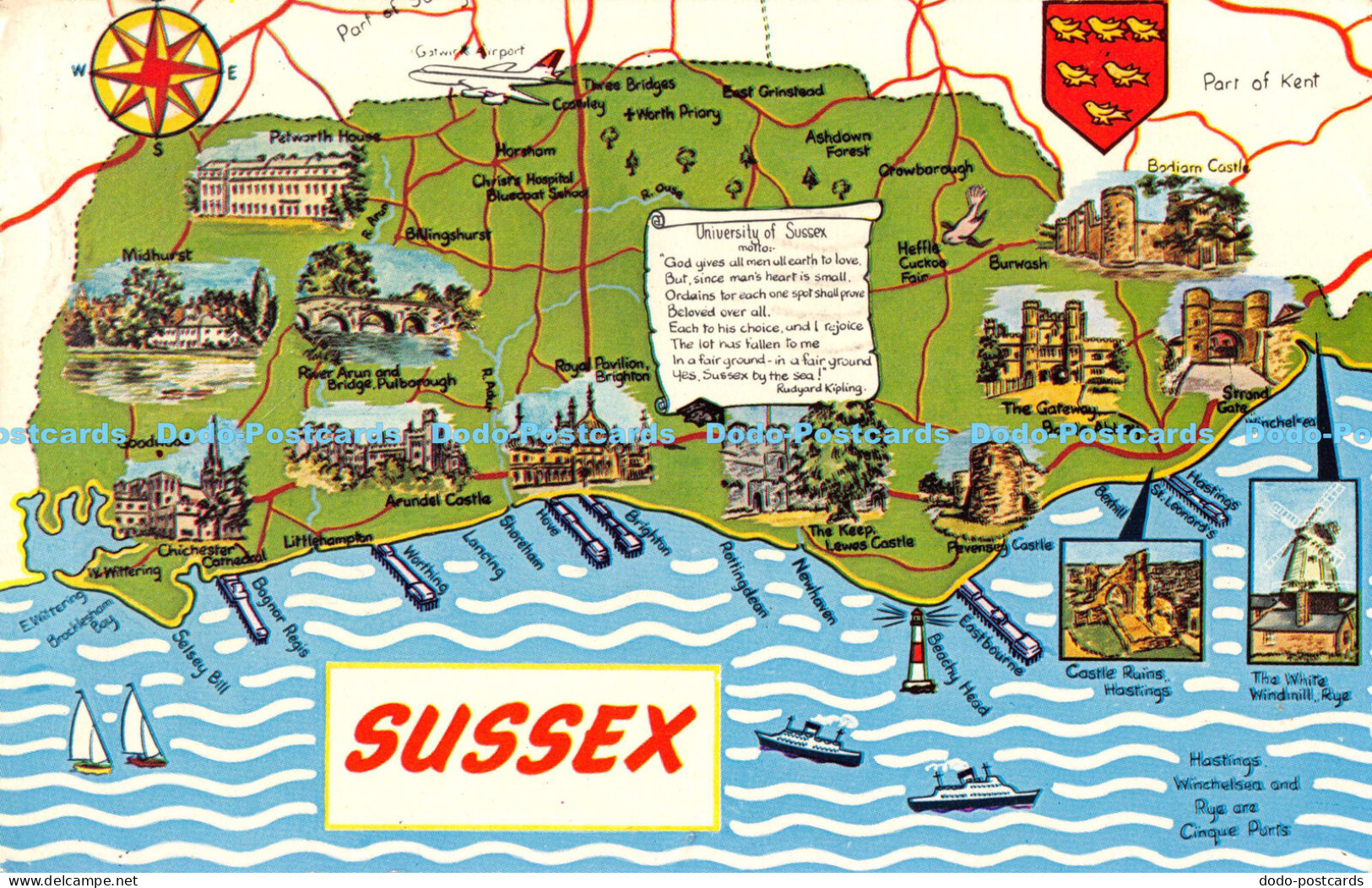 R177455 Sussex. Scenic Map of Sussex. C. G. Williams. Plastichrome. 1968