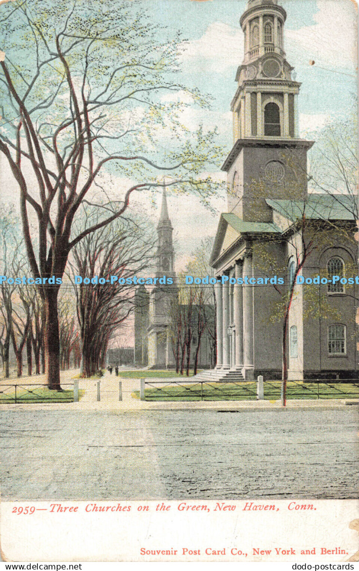 R195578 2959 Three Churches on the Green New Haven Conn Souvenir Post Card