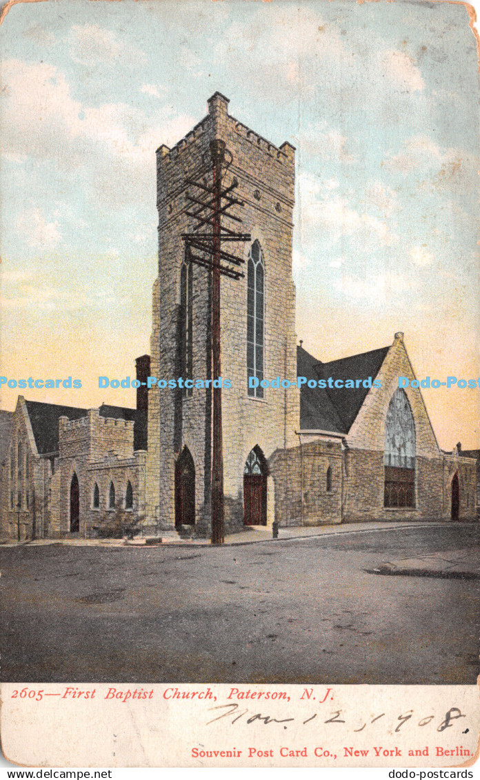 R232534 First Baptist Church Paterson N J 1908 Souvenir Post Card No 2605