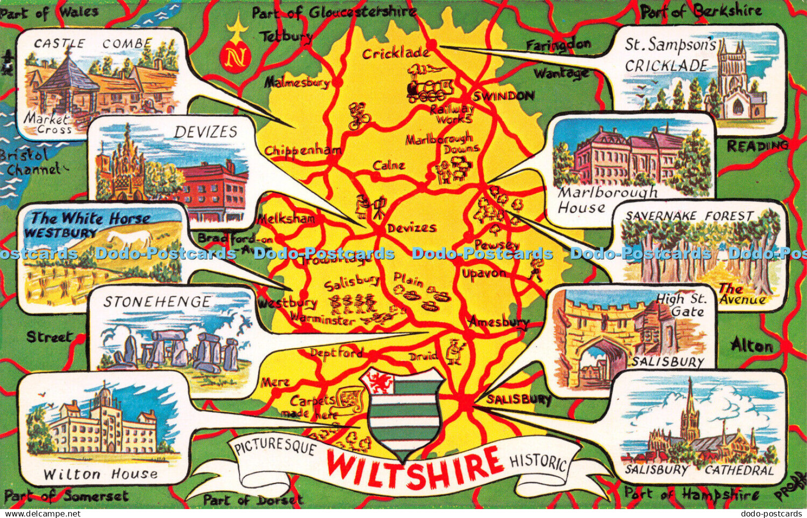 R254667 Picturesque Wiltshire Historic Scenic Map of Wiltshire WHS 1215 Plastich