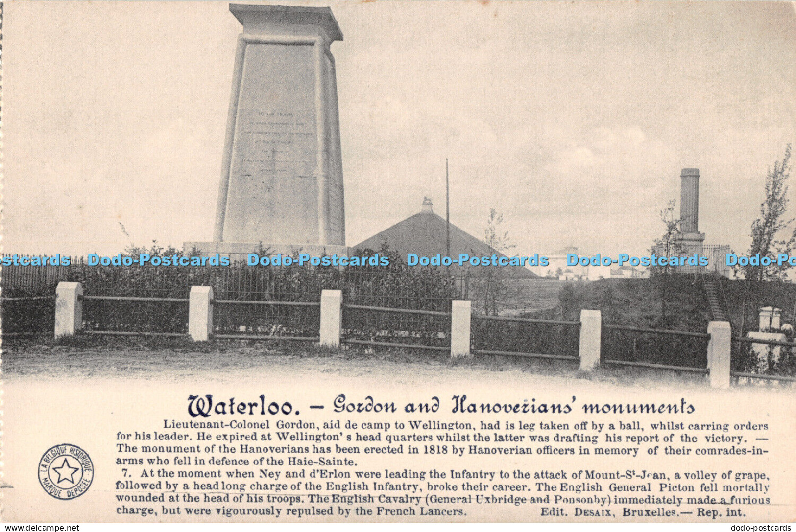 R279765 Waterloo Gordon and Hanoverian monuments Desaix Postcard