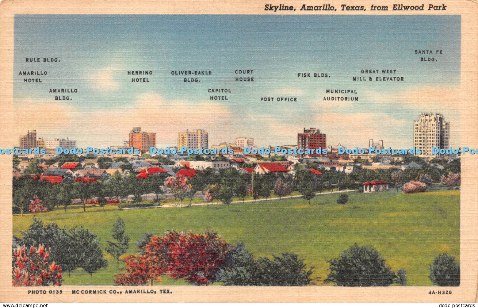 R281830 Skyline Amarillo Texas from Ellwood Park Mc Cormick Tex C T Art Colorton