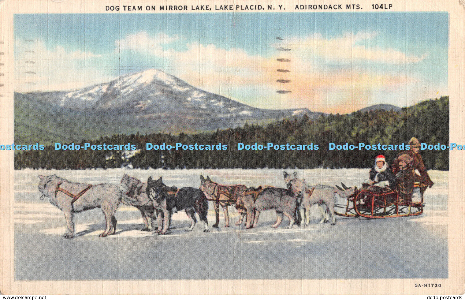 R356420 Dog Team on Mirror Lake Lake Placid N Y Adirondack Mts 104LP C W Hughes