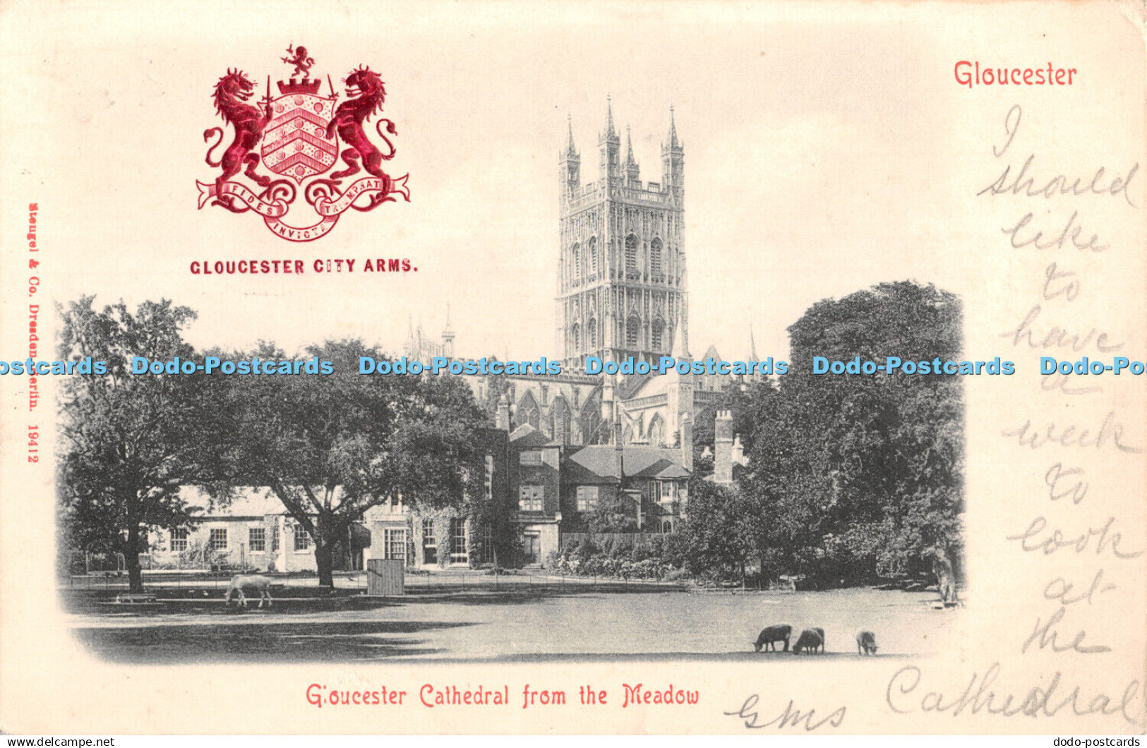 R387430 Gloucester Gloucester Cathedral from the Meadow Stengel 1905