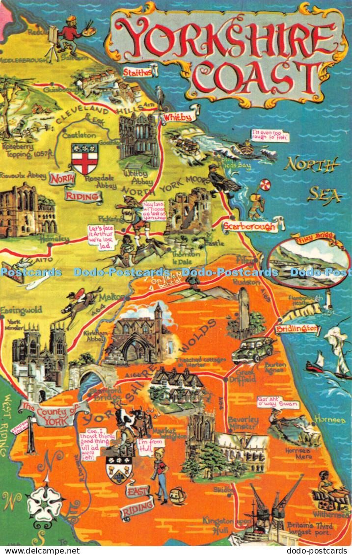 R406403 Yorkshire Coast Map Color Gloss View Series Bamforth Map of Yorkshire