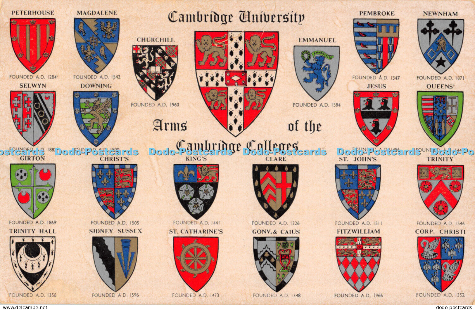 R469771 Cambridge University Arms of the Cambridge Colleges J Salmon Watercolour