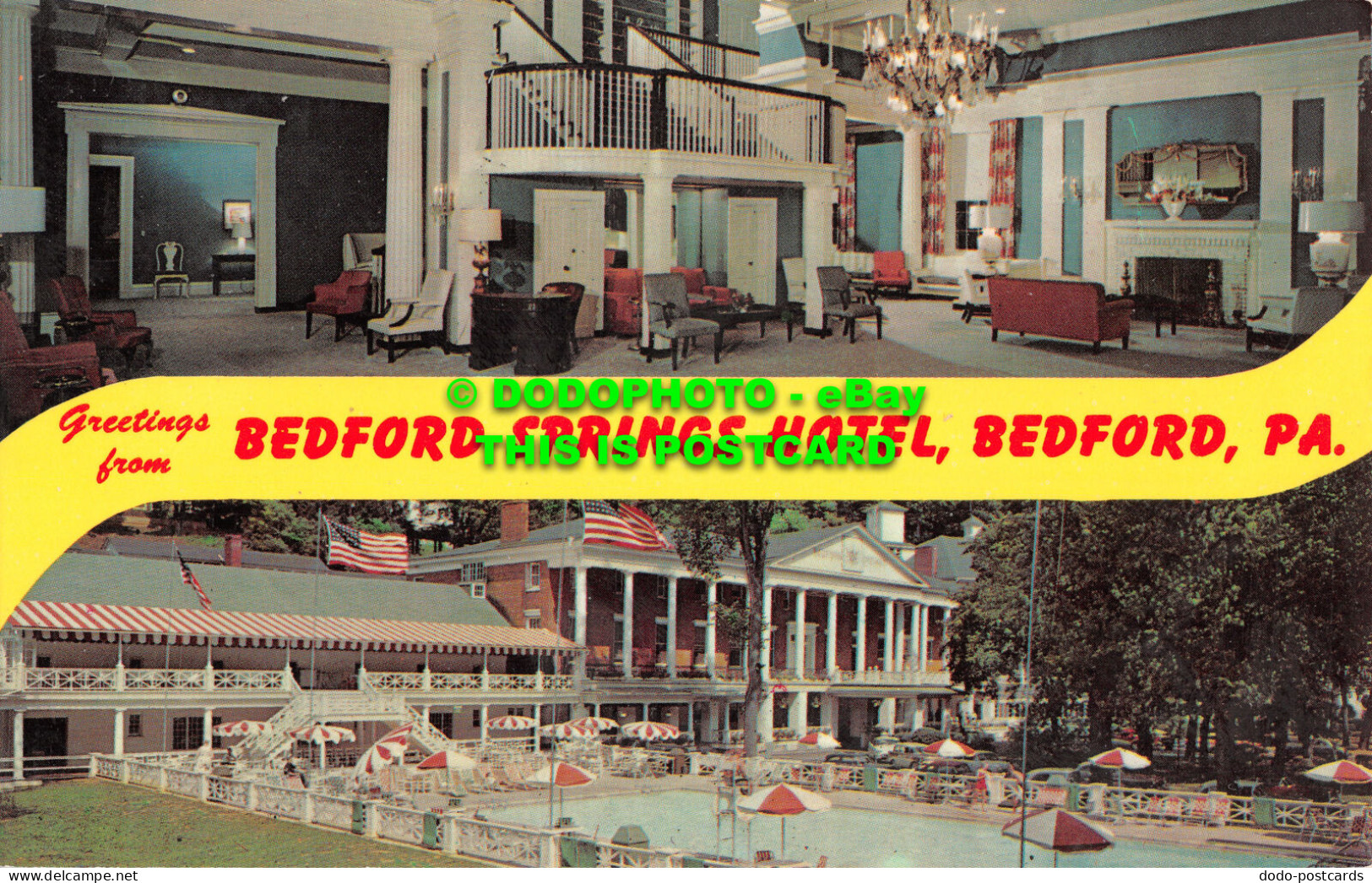 R518587 Greetings from Bedford Springs Hotel. Bedford. Pa. No. 121. 33619 B. Dex