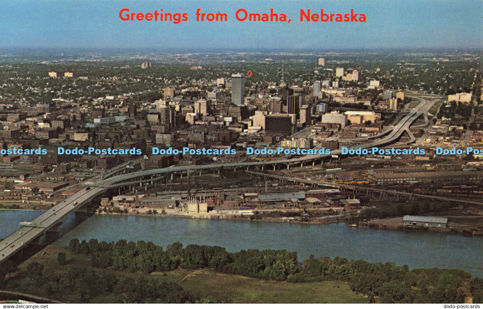 R579210 Nebraska Greetings from Omaha An Aerial Panora of Downtown Omaha Showing