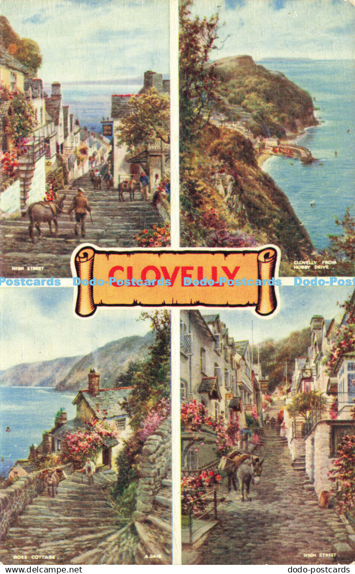 R605368 Clovelly High Street Rose Cottage Clovelly from Hobby Drive Valentine Ae