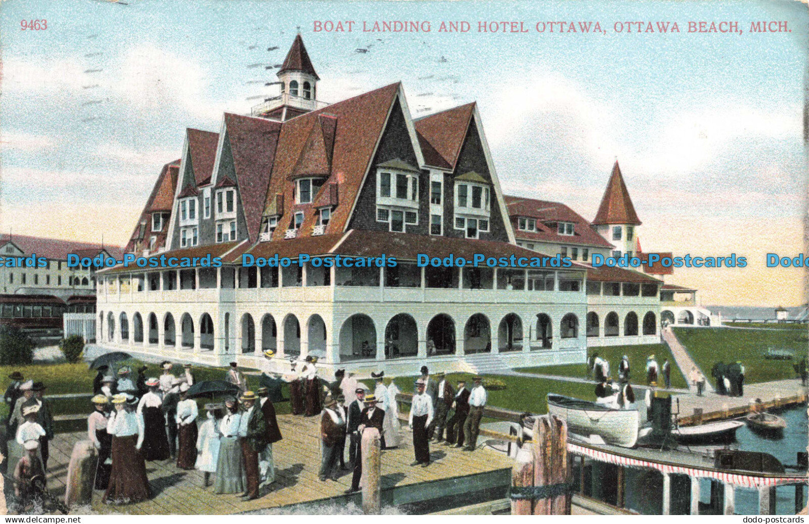 R673240 Mich. Boat Landing and Hotel Ottawa. Ottawa Beach. A. C. Bosselman. 1910