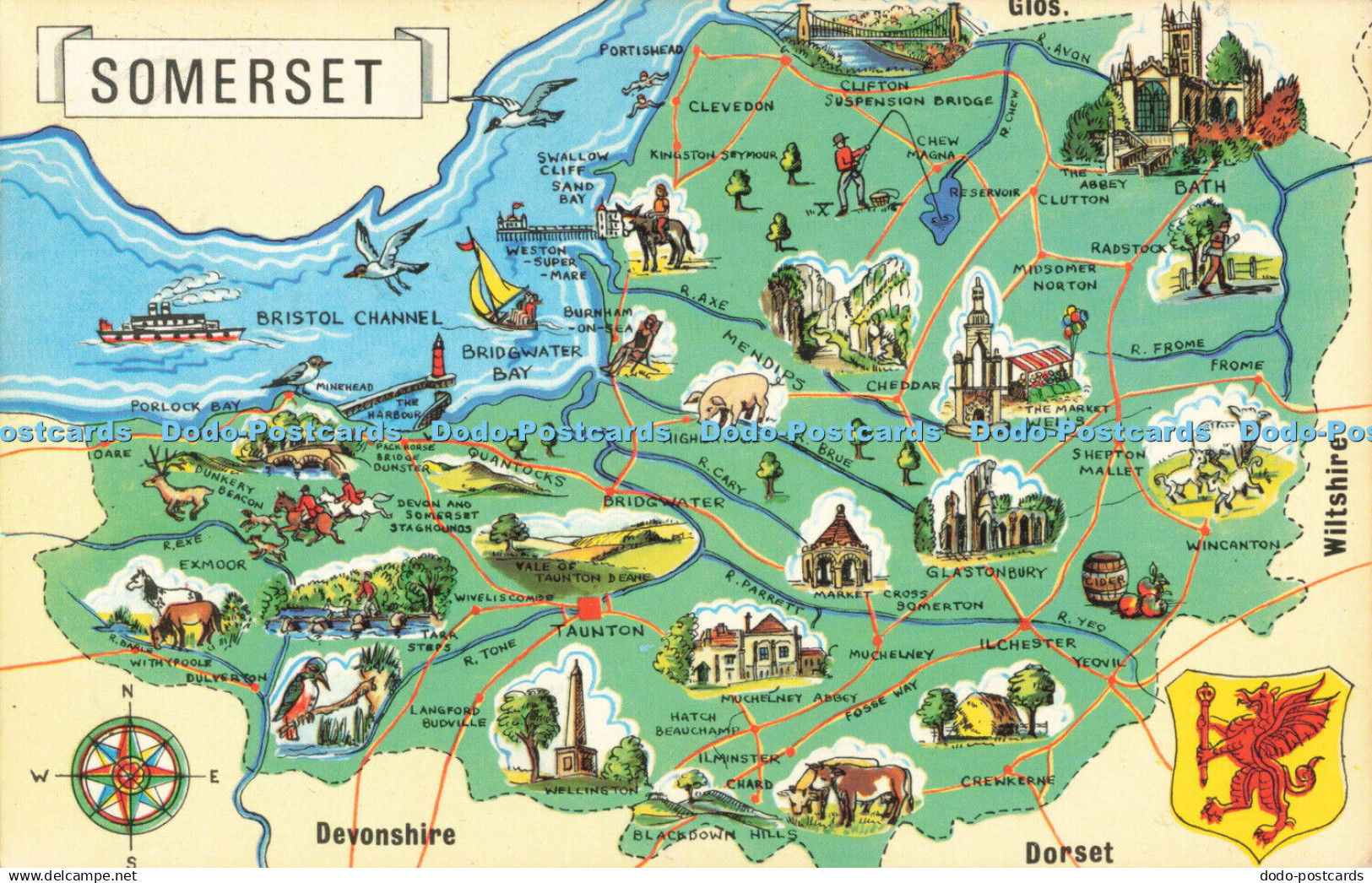 R683508 Somerset. Map. Postcard