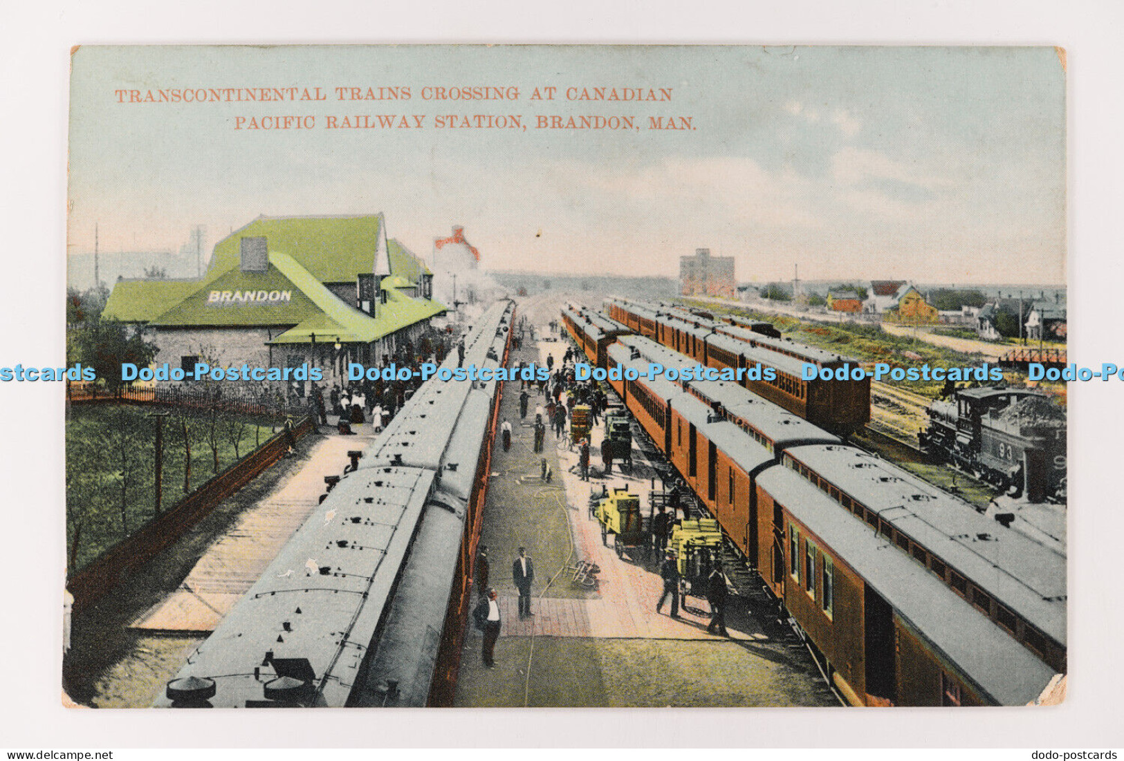 R713928 Man. Brandon. Transcontinental Trains Crossing at Canadian Pacific Railw