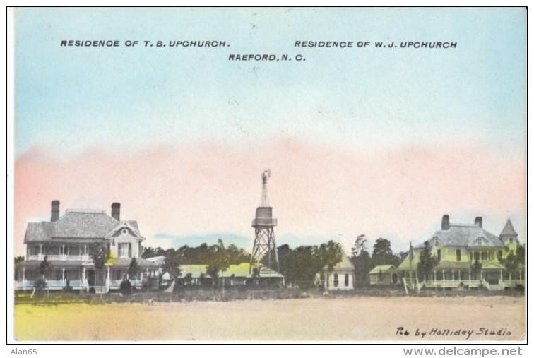 Raeford NC North Carolina, Upchurch Residences, Windmill, Architecture, c1900s Vintage Postcard