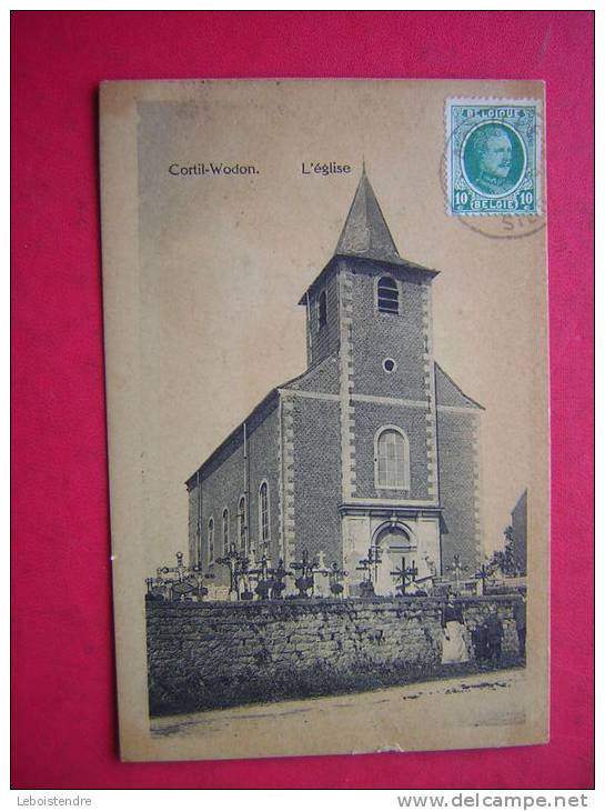 RARE CPA BELGIQUE CORTIL WODON L´EGLISE ANIMEE EN PETIT  VOYAGEE   TIMBRE BELGE