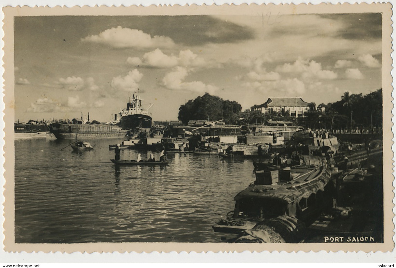 Real Photo Port Saigon Saigon Harbour with Paquebot 1952 Texte sur Saigon interessant par Pilote