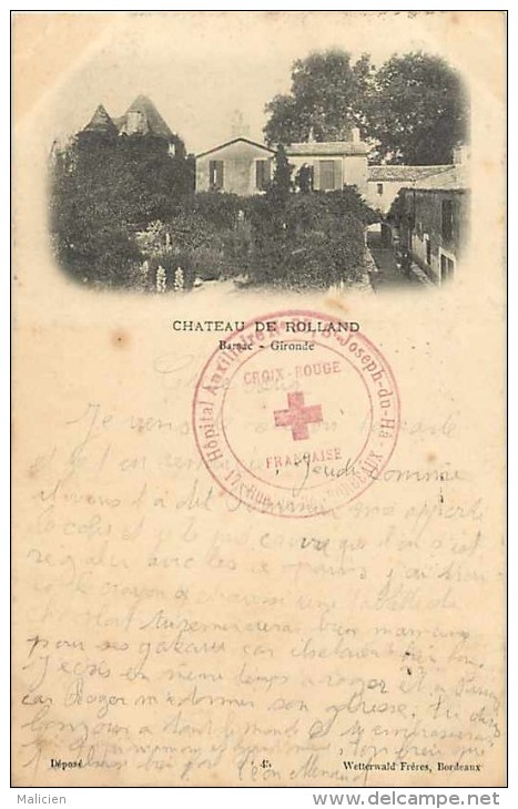 ref 804-gironde -chateau de rolland -barsac -cachet hopital auxiliaire no 85- theme cachets - carte bon etat -