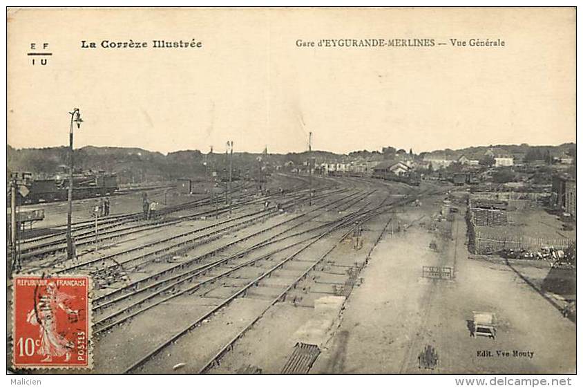 -ref- L748- correze - eygurande merlines - vue generale - gare - gares - lignes de chemins de fer - train - trains -