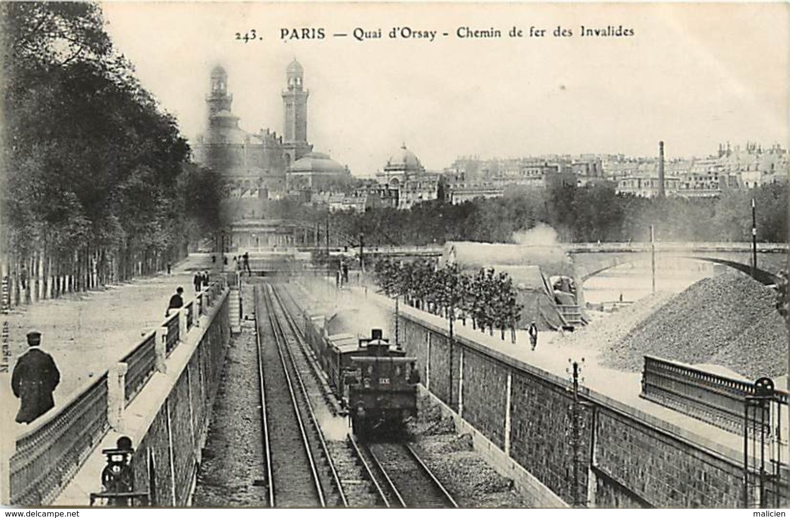 - ref-W592- paris - quai d orsay - chemin de fer des invalides - train n° 46 ou 146 - trains - ligne de chemin de fer -