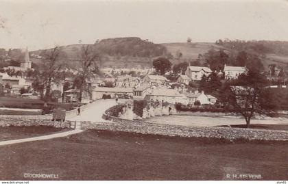 Crickhowell (Wales) UK, View of Village, Man on Bridge, Christmas Greetings on Back, c1900s Vintage Real Photo Postcard