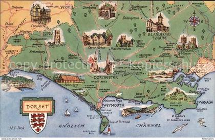 11751957 Weymouth Dorset Map of Dorset County Wappen Landkarte