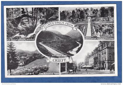 CPSM - Greetings from CRIEFF - Old Roman Bridge - Drummond Castle Gardens - The Mc Rostie Park - High Street