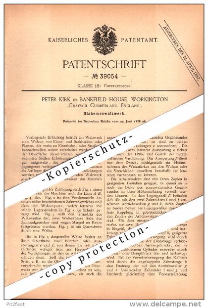 Original Patent - Peter Kirk in Bankfield House , Workington , 1886 , Iron mill !!!