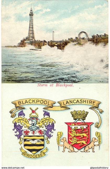 UK BLACKPOOL 1910, very rare superb mint coloured postcard Storm at Blackpool