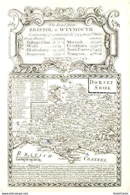 73149060 Bristol UK Road from Bristol to Weymouth Map Dorsetshire Repro