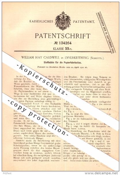 Original Patent - William Hay Caldwell in Inverkeithing , 1901 , Scotland Mill for paper factory !!!