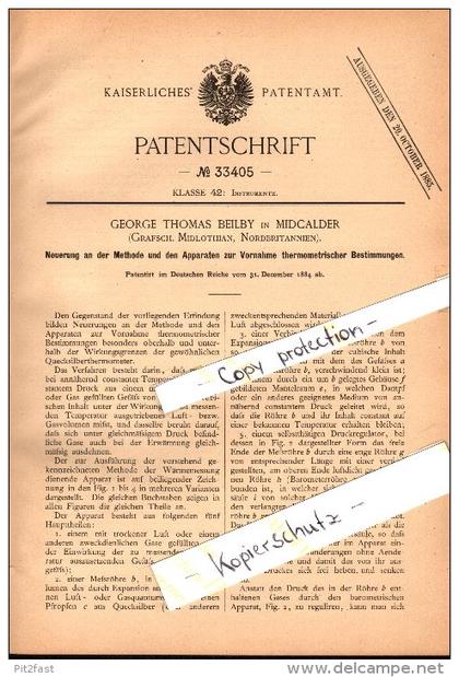 Original Patent - G.Th. Beilby in Mid Calder / Mid Cauder , 1884 , Apparatus for thermometric determination , Scotland !