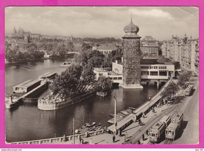 285532 / Czechoslovakia - Praha Prague - The water tower at the former Šitka mills with the Mánes building Tram bridge P