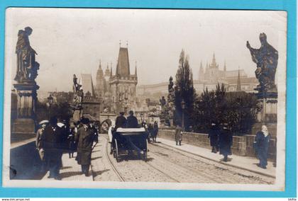 AUSTRIA CZECH picture post card Karls bridge 1913 Prague to Val d' Illiez Switzerland