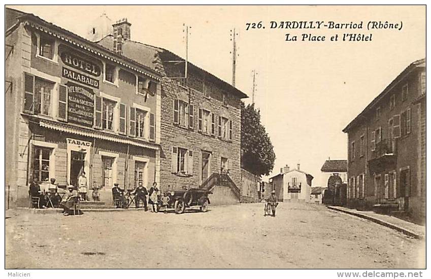 - rhone -ref-858-  dardilly - place et hotel palabaud - cafe restaurant tabac - - hotels cafes - restaurants - tabacs -