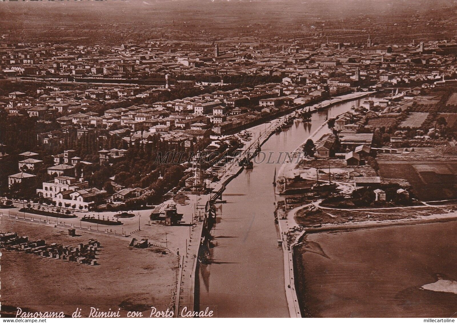 RIMINI - Panorama di Rimini con Porto Canale 1949