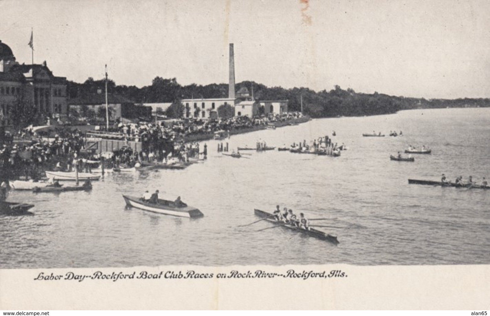 Rockford Illinois, Rockford Boat Club Races Labor Day Weekend, Rowing Sculls, c1900s Vintage Postcard