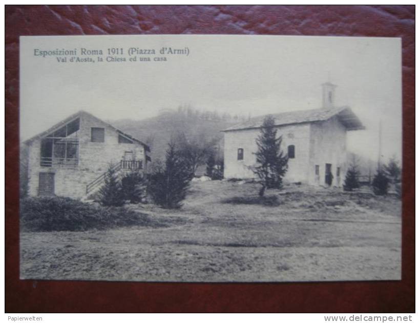 Roma - Esposizioni Roma 1911 (Piazza d´Armi): Val d´Aosta, la Chiesa ed una casa