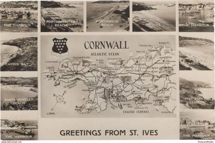 St Ives Cornwall Old Map Real Photo Postcard