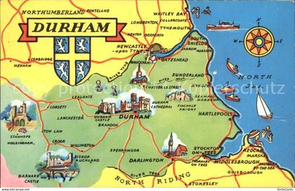 11752126 Durham UK Map of Durham County Wappen Landkarte