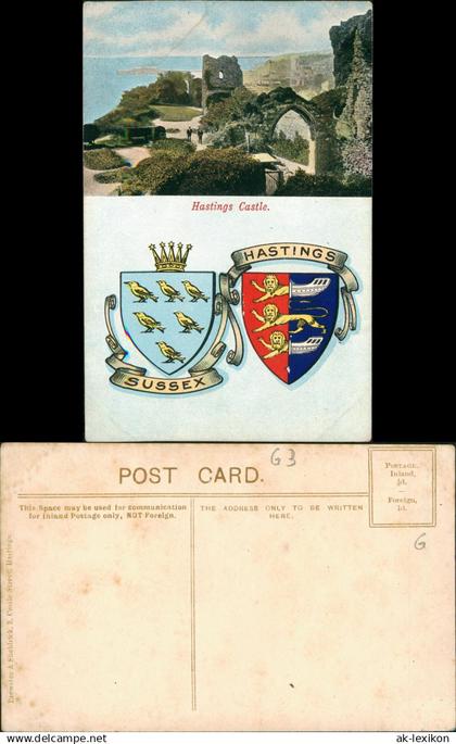 Postcard Hastings Hastings Castle, Sussex, Wappen 1910