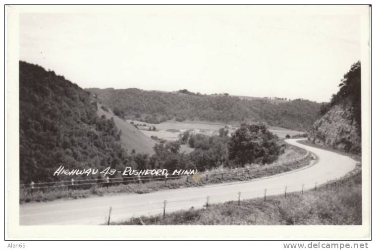 Rushford MN Minnesota, Highway 43 Roadside Scene on c1940s Vintage Real Photo Postcard