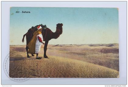 Old Postcard Sahara - Desert and Man with Camel