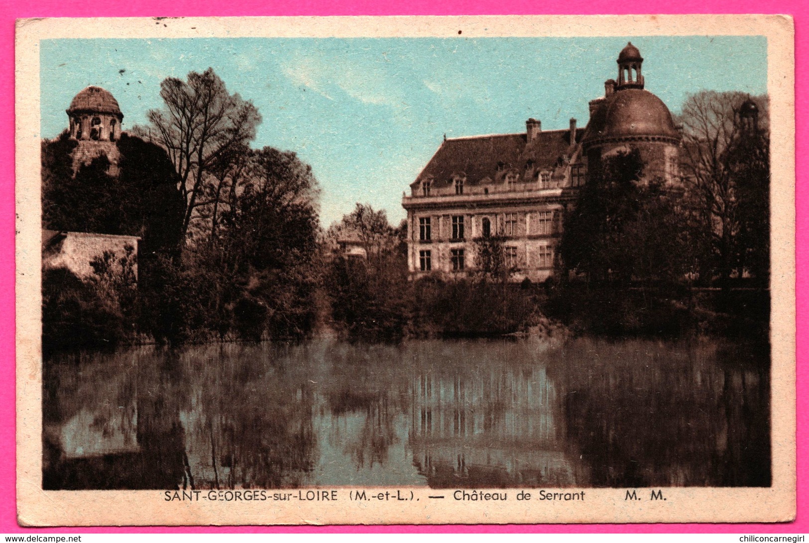 Saint Georges sur Loire - Château de Serrant - Phototypie M. MERLEVEDE - 1958 - Colorisée - Oblit. OCTOGONALE