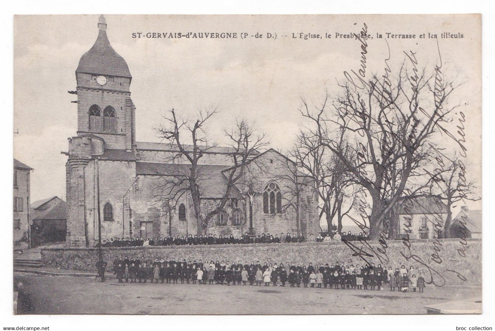 Saint-Gervais-d'Auvergne, l'église, le presbytère, la terrasse et les tilleuls, enfants, éd. A. Michel