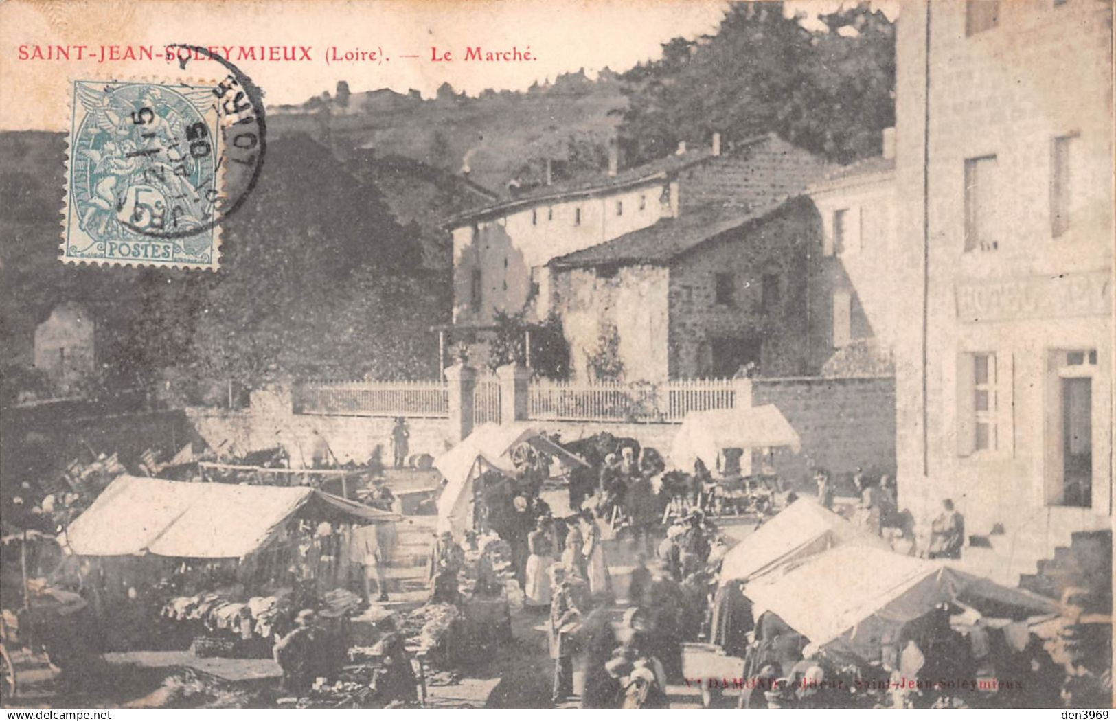 SAINT-JEAN-SOLEYMIEUX (Loire) - Le Marché - Voyagé 1905 (2 scans)