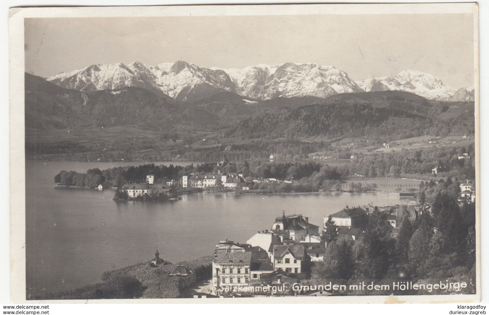 Salzkammergut: Gmunden mit dem Höllengebirge old photopostcard travelled 1929  b170602