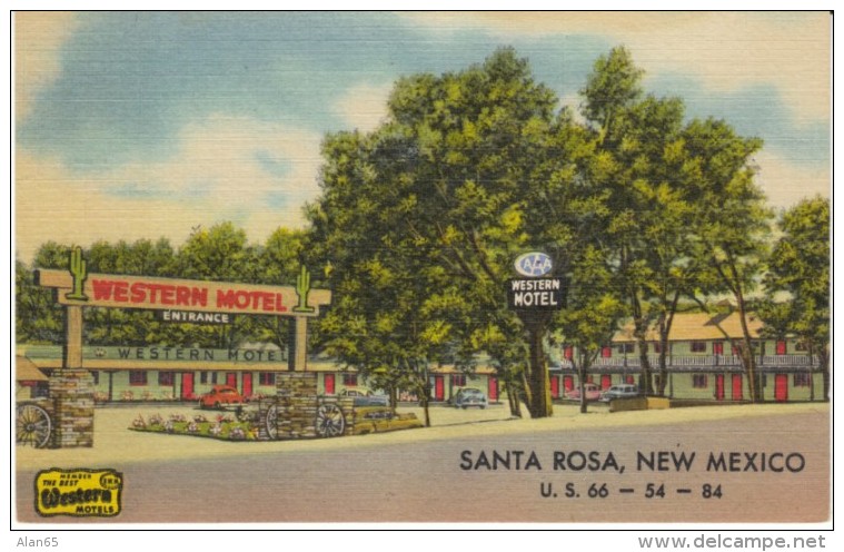 Santa Rosa NM New Mexico, Western Motel, Lodging, c1950s Vintage Curteich Linen Postcard