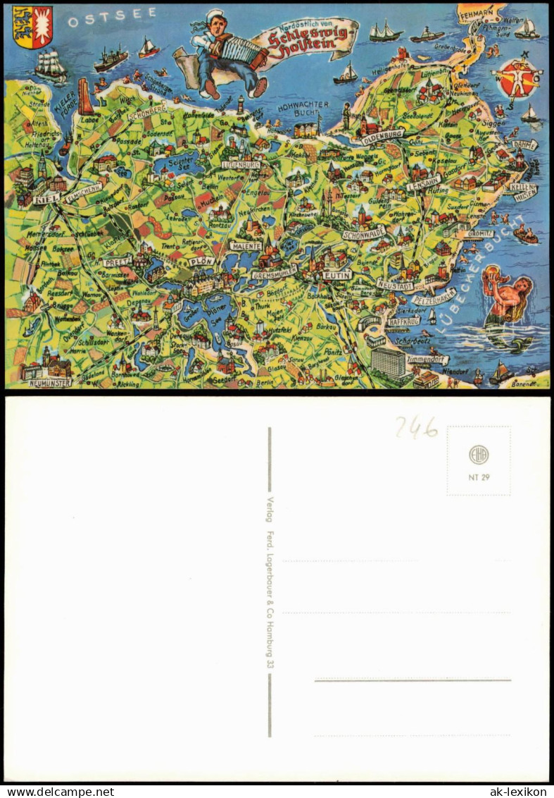 Schleswig Holstein Künstlerkarte Landkarten Ansichtskarte 1978