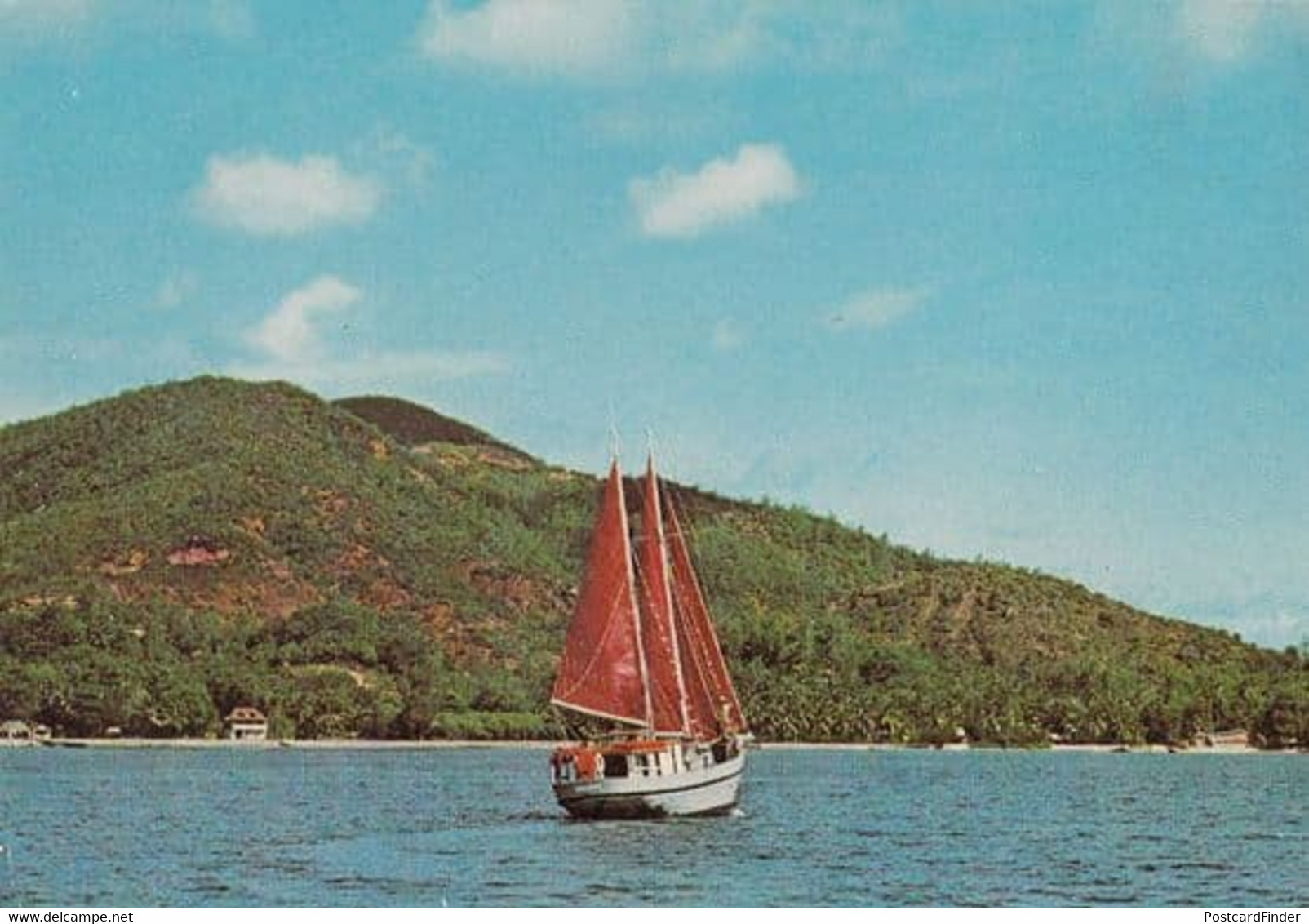 Schooner Boat on Seychelles Praslin Island Postcard