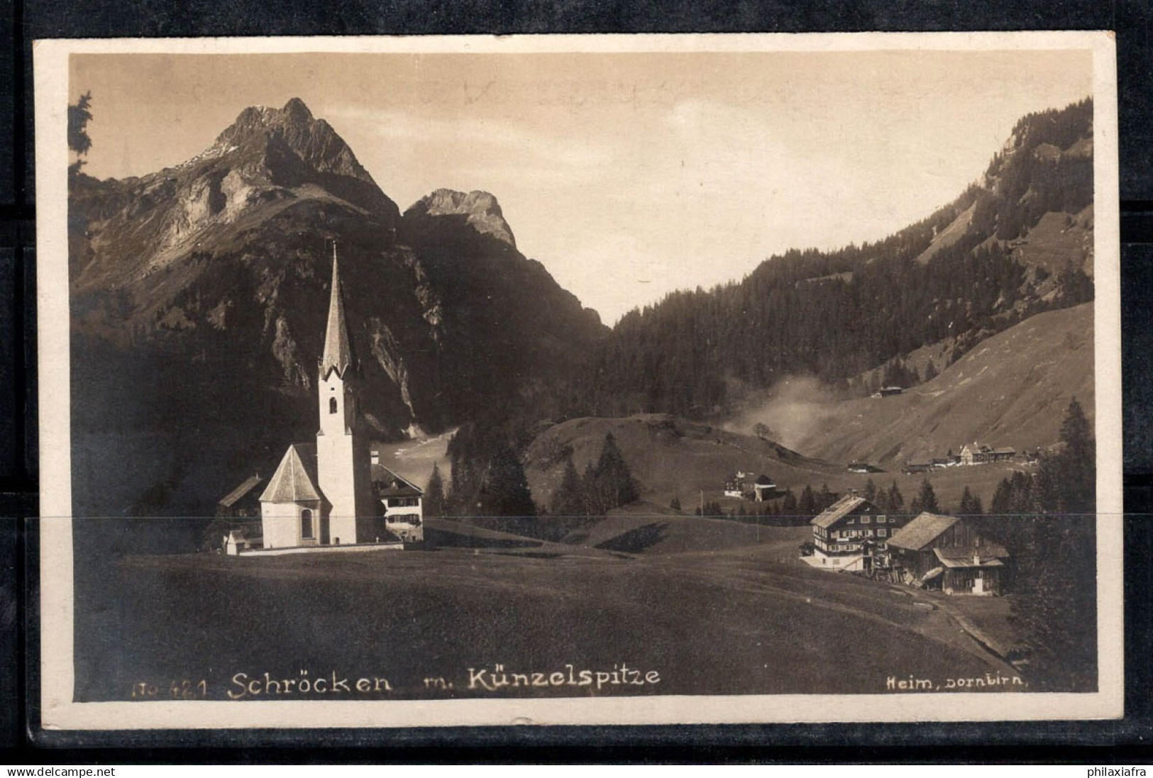 Schrocken 1927 Carte postale 100% oblitéré Vue panoramique,église